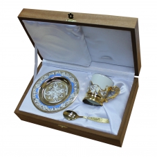 Кофейный набор с керамической чашечкой (латунь покрытая золотом)