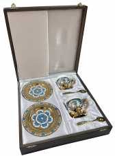 Чайный набор "Синие тюльпаны" на две персоны (латунь с покрытием золотом)